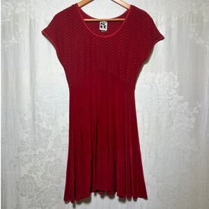 VTG Zanoni by Jalate Dress Medium Red  Made in USA Skater Flared Skirt Short Slv